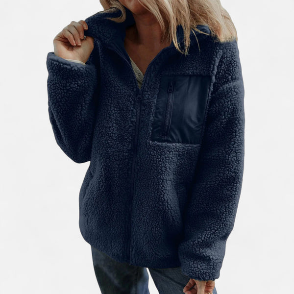 Longline Teddy Coat Relaxed Fit Wool-Blend – Arabella - Navy Blue - Bellux
