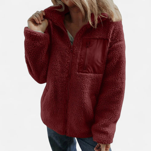 Longline Teddy Coat Relaxed Fit Wool-Blend – Arabella - Red - Bellux