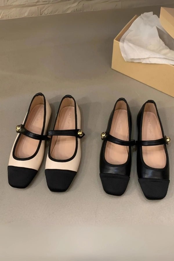 Mary Jane Flats Cushioned Insole Adjustable Strap – Rosina - Beige Black - Bellux
