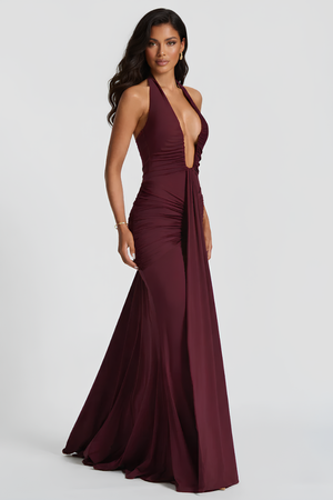 Maxi Dress Elegant Neckline – Sable - Bellux