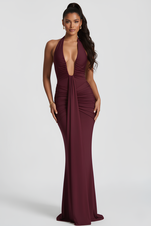 Maxi Dress Elegant Neckline – Sable - Magenta - Bellux