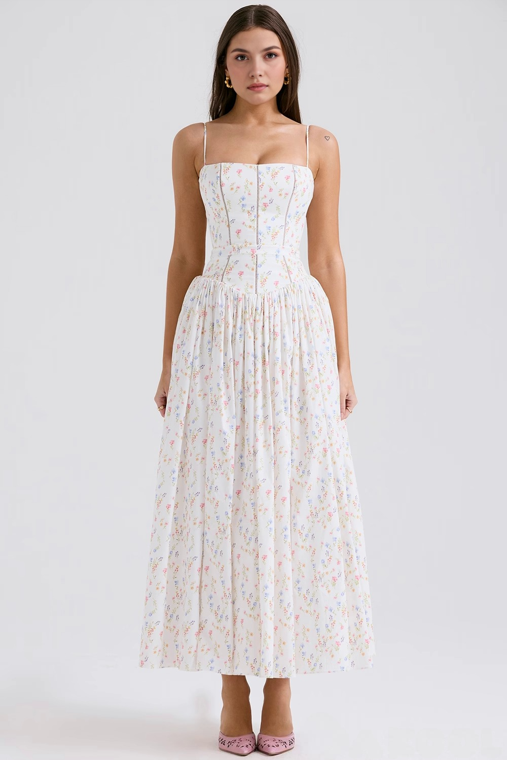 Maxi Dress Shaping Floral Print – Imogen - Chewing Gum White - Bellux