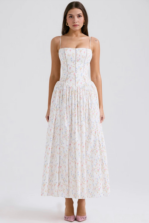 Maxi Dress Shaping Floral Print – Imogen - Chewing Gum White - Bellux