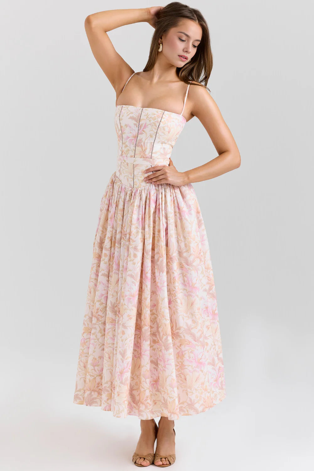 Maxi Dress Shaping Floral Print – Imogen - Floral Pink - Bellux