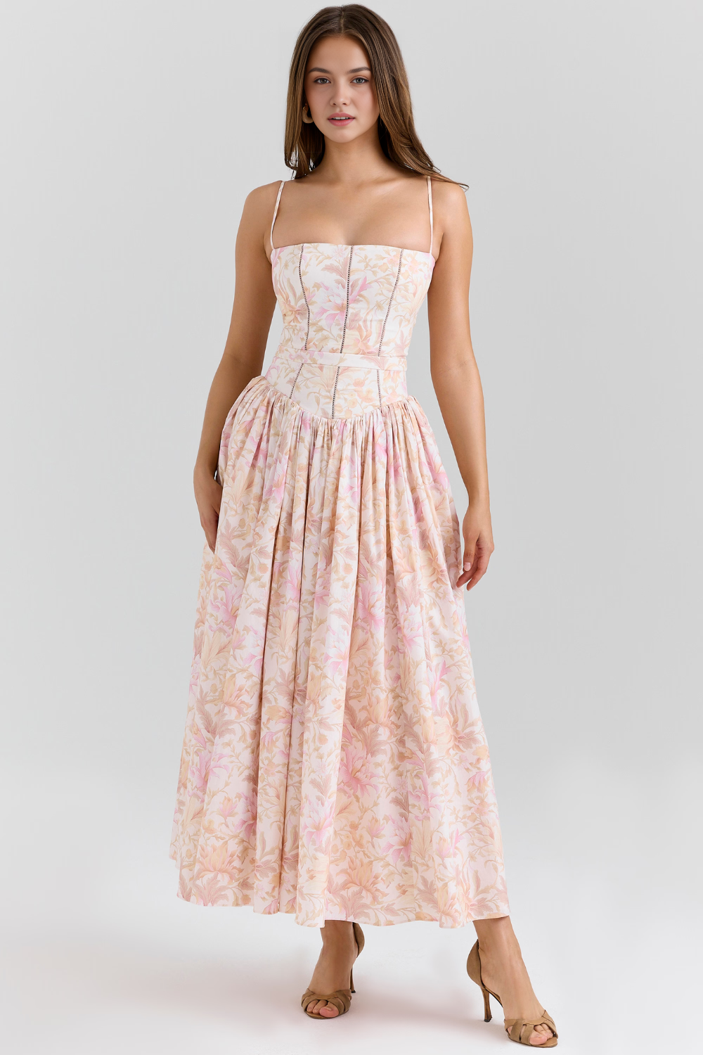 Maxi Dress Shaping Floral Print – Imogen - Floral Pink - Bellux