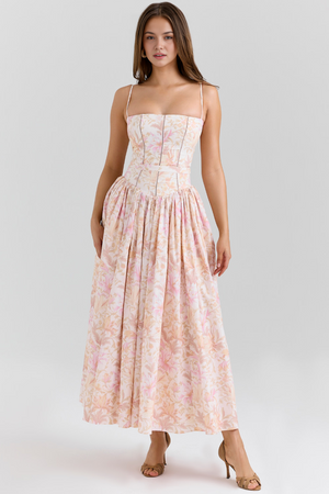 Maxi Dress Shaping Floral Print – Imogen - Floral Pink - Bellux