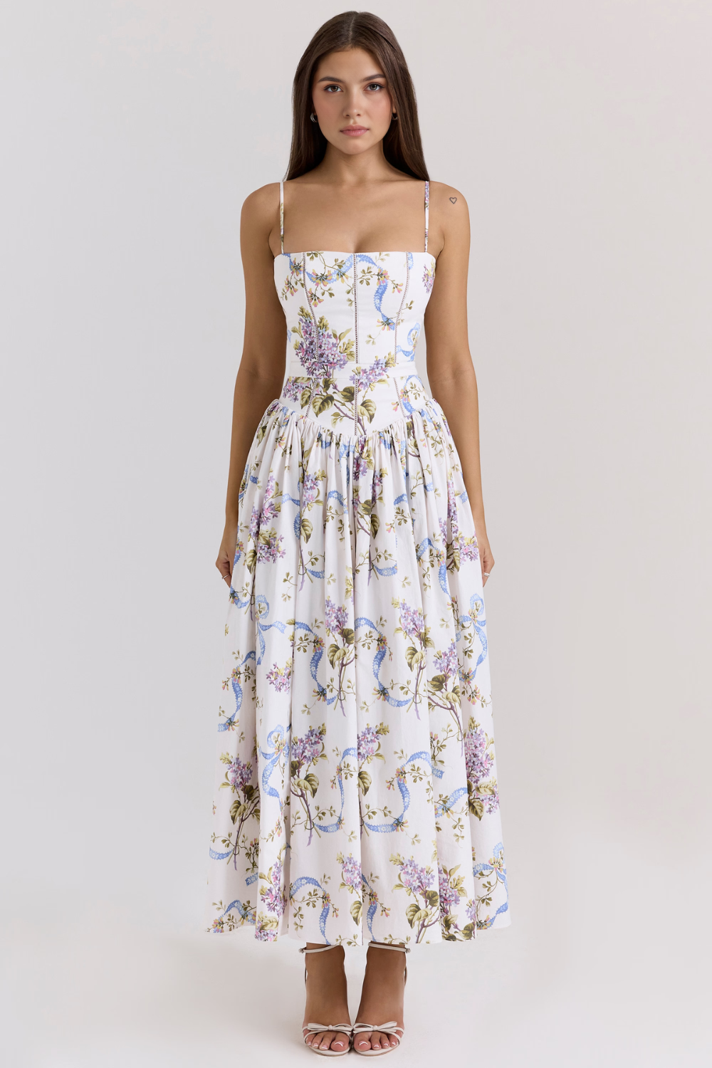 Maxi Dress Shaping Floral Print – Imogen - White Floral - Bellux