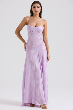Maxi Dress with Square Neck Floral Jacquard – Felicity - Bellux