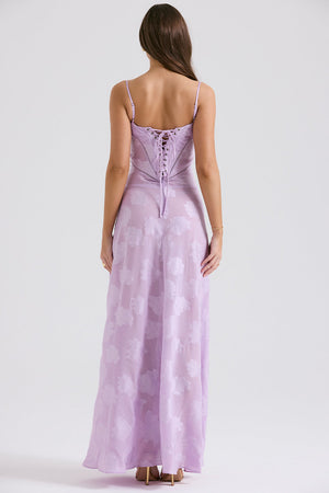Maxi Dress with Square Neck Floral Jacquard – Felicity - Bellux