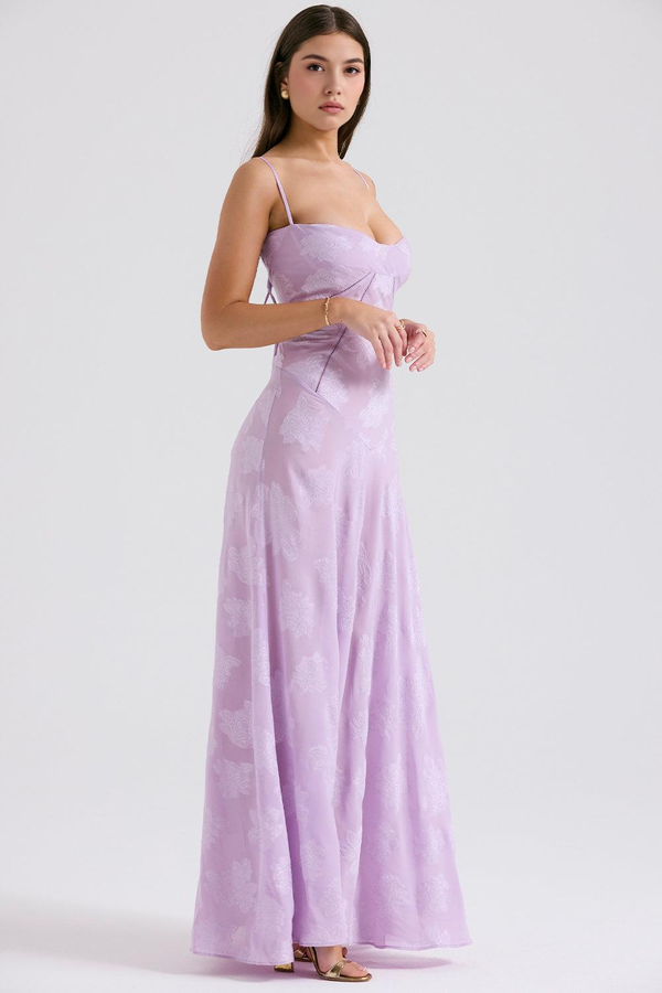 Maxi Dress with Square Neck Floral Jacquard – Felicity