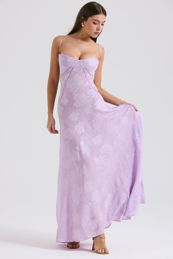 Maxi Dress with Square Neck Floral Jacquard – Felicity - Bellux