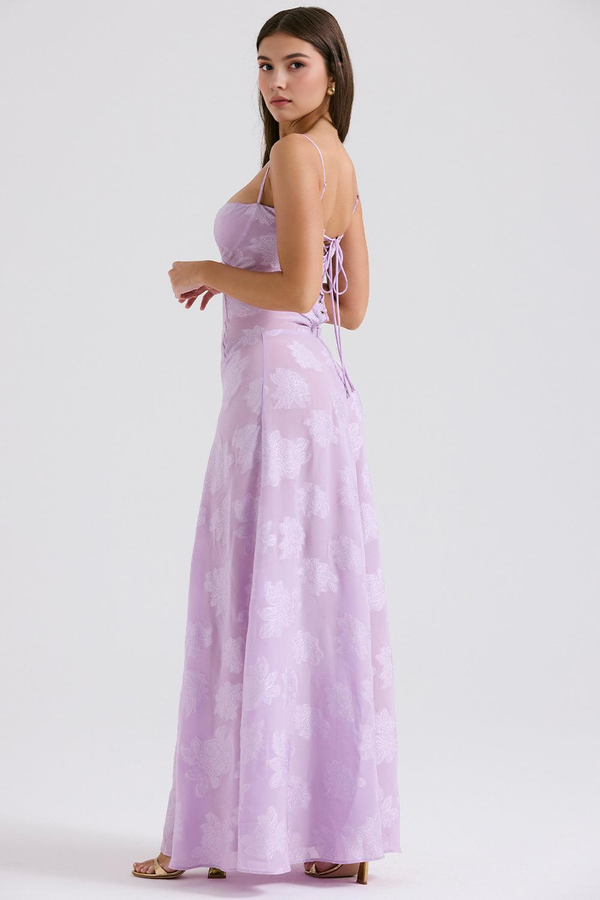 Maxi Dress with Square Neck Floral Jacquard – Felicity - Bellux