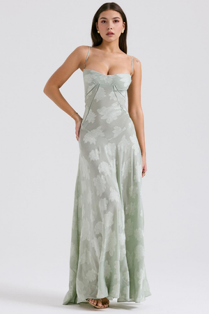 Maxi Dress with Square Neck Floral Jacquard – Felicity - Bellux