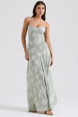Maxi Dress with Square Neck Floral Jacquard – Felicity - Bellux
