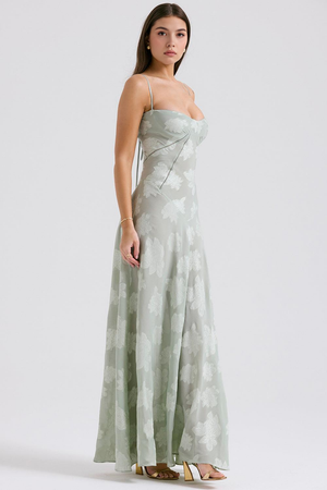 Maxi Dress with Square Neck Floral Jacquard – Felicity - Bellux