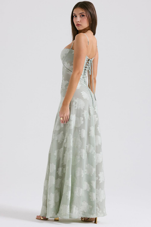 Maxi Dress with Square Neck Floral Jacquard – Felicity - Bellux