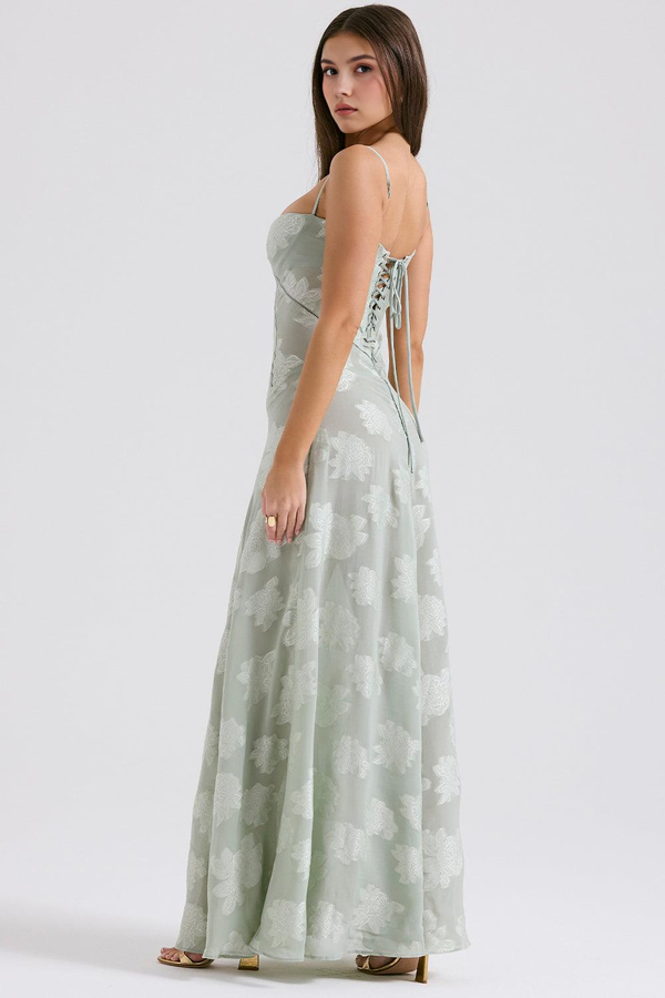 Maxi Dress with Square Neck Floral Jacquard – Felicity - Bellux