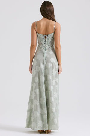 Maxi Dress with Square Neck Floral Jacquard – Felicity - Bellux