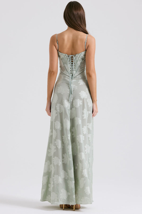 Maxi Dress with Square Neck Floral Jacquard – Felicity - Bellux