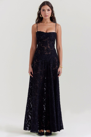 Maxi Dress with Square Neck Floral Jacquard – Felicity - Bellux