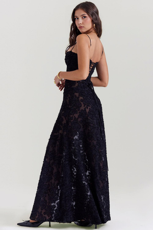 Maxi Dress with Square Neck Floral Jacquard – Felicity - Bellux