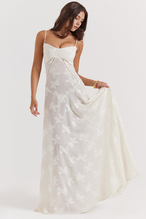 Maxi Dress with Square Neck Floral Jacquard – Felicity - Bellux