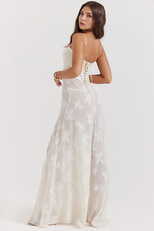 Maxi Dress with Square Neck Floral Jacquard – Felicity - Bellux