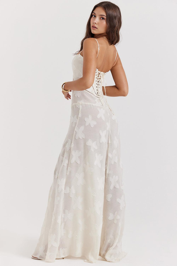 Maxi Dress with Square Neck Floral Jacquard – Felicity - Bellux