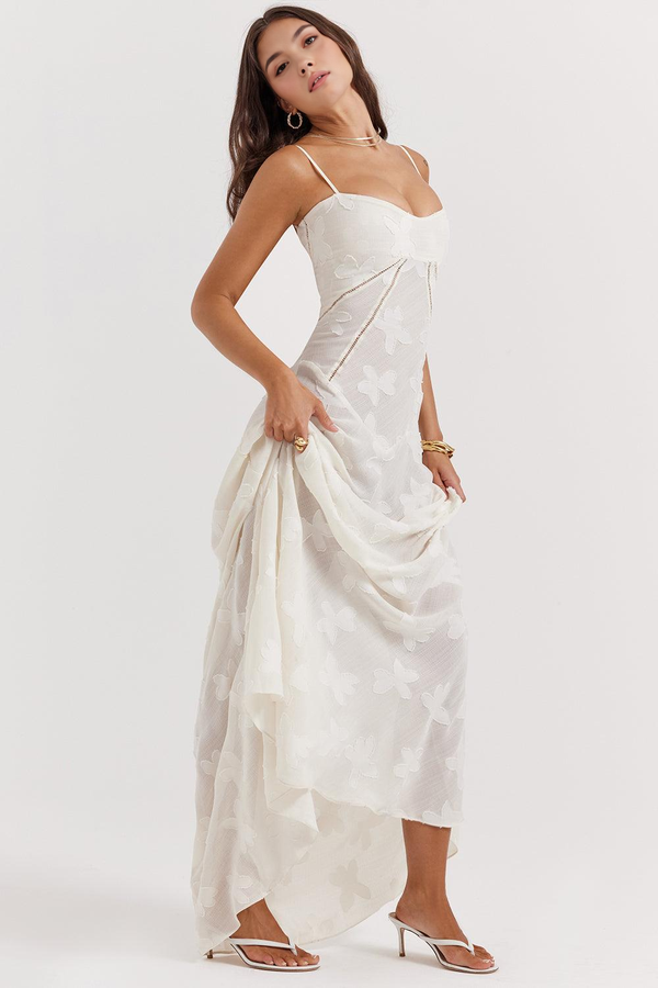 Maxi Dress with Square Neck Floral Jacquard – Felicity - Bellux