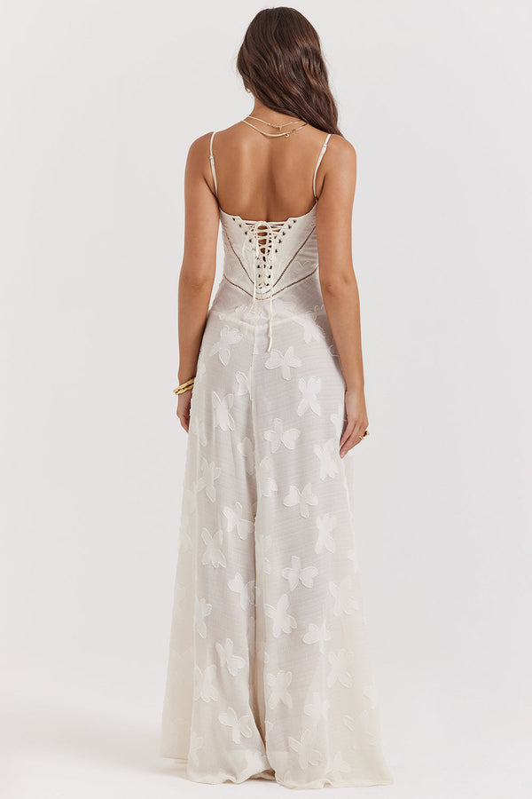 Maxi Dress with Square Neck Floral Jacquard – Felicity - Bellux
