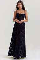 Maxi Dress with Square Neck Floral Jacquard – Felicity - Black - Bellux