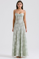 Maxi Dress with Square Neck Floral Jacquard – Felicity - Emerald Green - Bellux