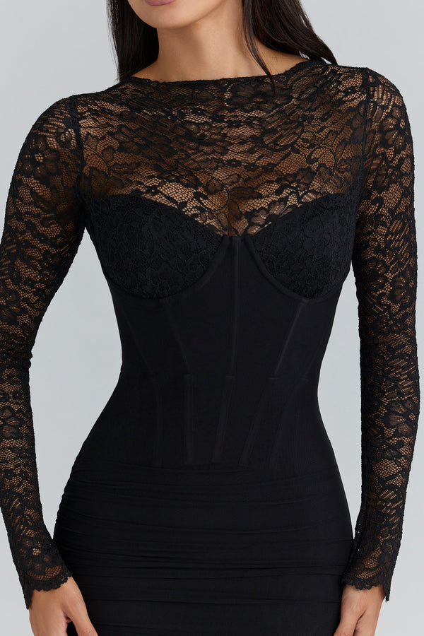 Maxi Gown Sculpting Sheer Lace – Marin - Black - Bellux