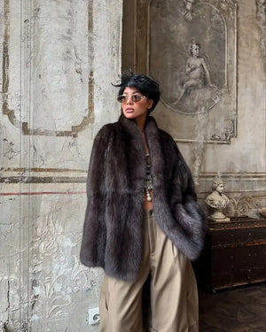 Medium-Length Faux-Fur Coat Hidden Button – Celine