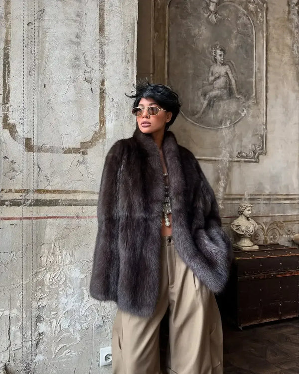 Medium-Length Faux-Fur Coat Hidden Button – Celine