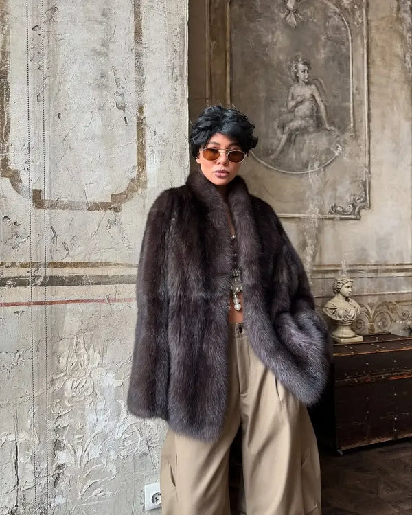 Medium-Length Faux-Fur Coat Hidden Button – Celine