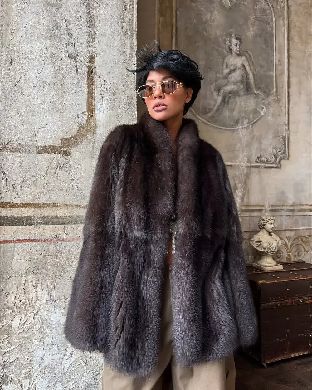 Medium-Length Faux-Fur Coat Hidden Button – Celine - Bellux