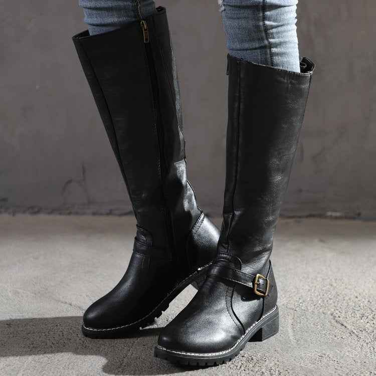 Mid-Height Lace-Up Boots Grip Sole – Gwendolyn - Black - Bellux