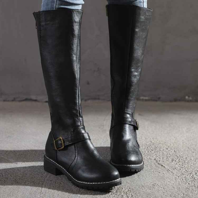 Mid-Height Lace-Up Boots Grip Sole – Gwendolyn - Black - Bellux
