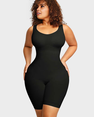 Mid-Thigh Seamless Tummy-Control Bodysuit – CurveLift - Black - Bellux
