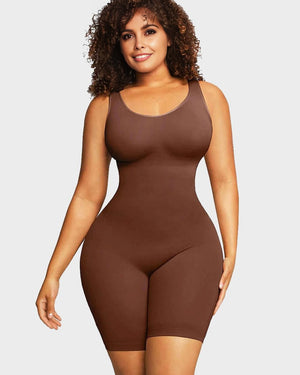 Mid-Thigh Seamless Tummy-Control Bodysuit – CurveLift - Maroon - Bellux