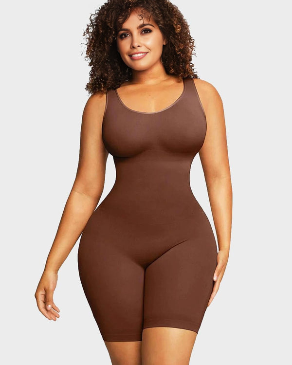Mid-Thigh Seamless Tummy-Control Bodysuit – CurveLift - Maroon - Bellux