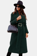 Midi Belted V-Neck Overcoat Tailored Wool-Blend – Audrey - Green - Bellux