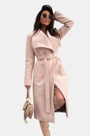 Midi Belted V-Neck Overcoat Tailored Wool-Blend – Audrey - Pink - Bellux