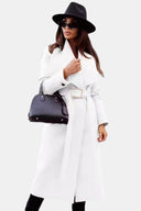 Midi Belted V-Neck Overcoat Tailored Wool-Blend – Audrey - White - Bellux
