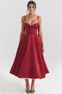 Midi Dress Double-Layer Underwired Satin – Esme - Burgundy - Bellux