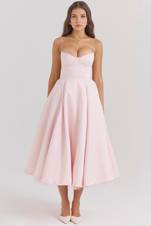 Midi Dress Double-Layer Underwired Satin – Esme - Pink - Bellux