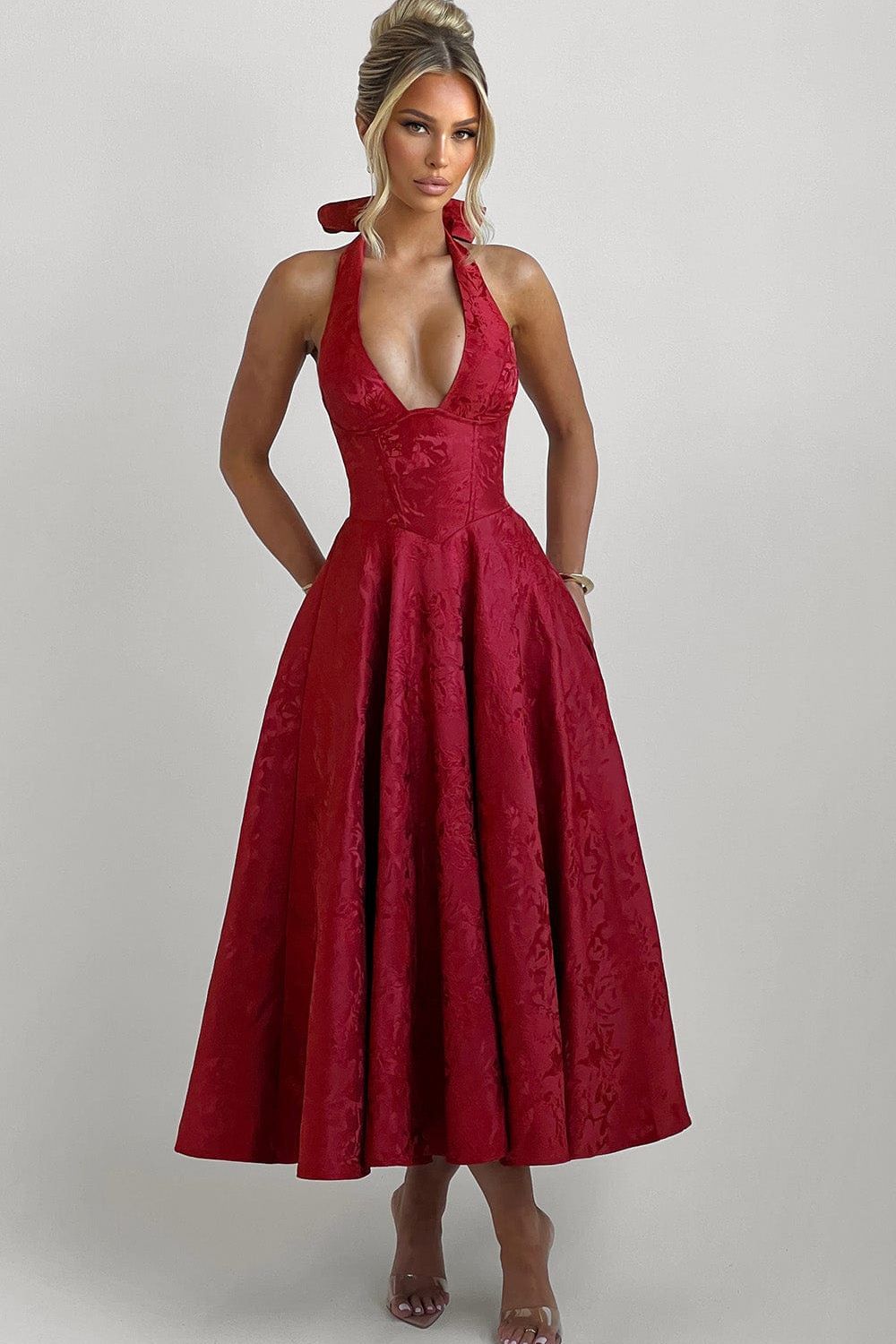 Midi Dress Figure-Flattering Satin – Amelia - L - Bellux