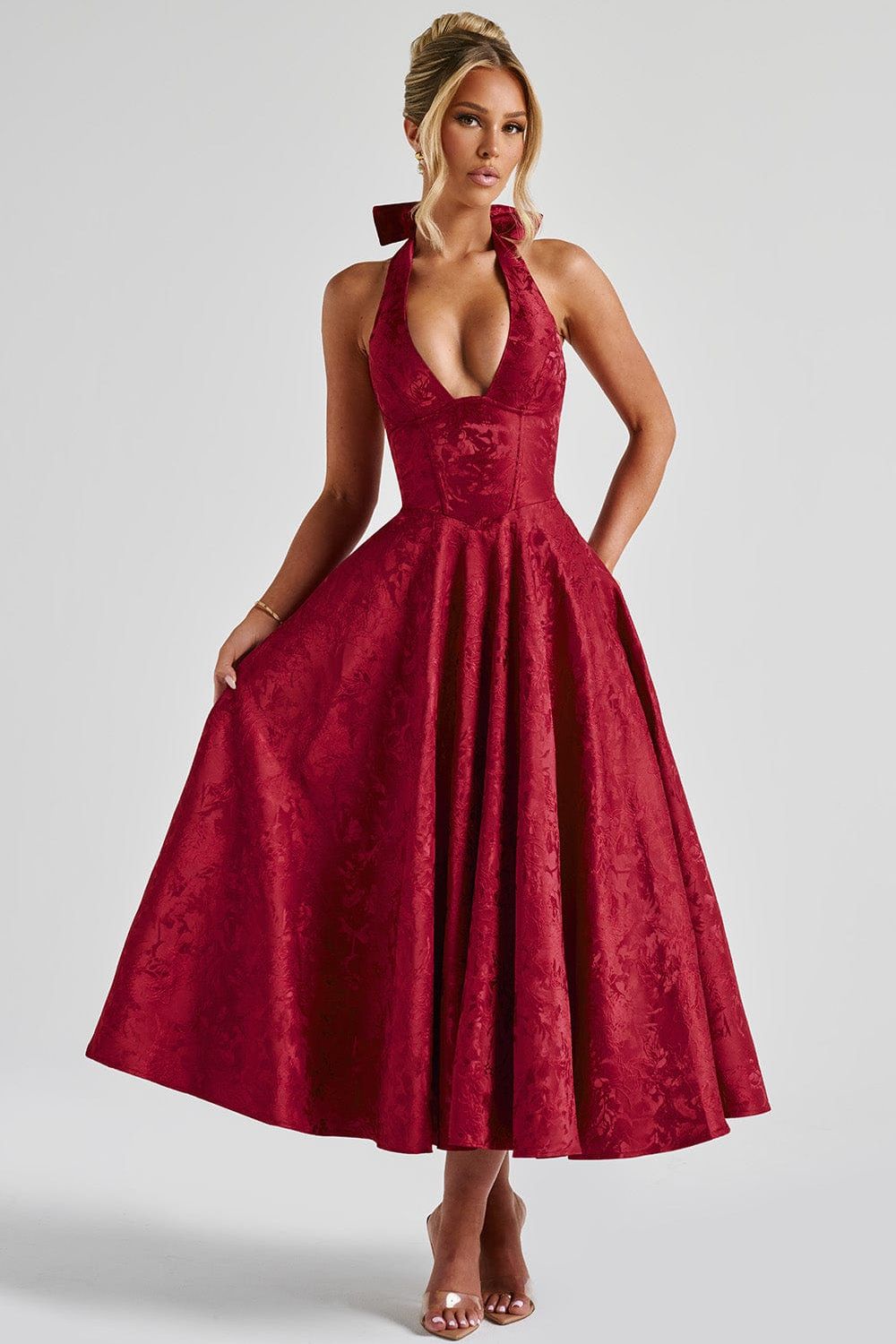 Midi Dress Figure-Flattering Satin – Amelia - L - Bellux