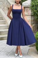 Midi Dress Figure-Flattering Stretch Crepe – Rosina - Navy - Bellux